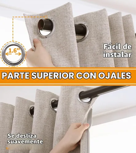 Vista 6 de YoungsTex - Cortinas opacas de lino de 63 pulgadas de largo, con ojales, aislamiento térmico, cortinas opacas para sala, cortinas de oscurecimiento