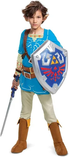 Vista 5 de Disfraz de enlace para niños, disfraz oficial de Prestige de Zelda, túnica con orejas, pantalones y fundas para botas de Breath of the Wild
