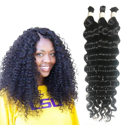 Vista 10 de Pelo ondulado profundo a granel para trenzar cabello humano sin trama, 3 paquetes de 5.29 oz brasileño