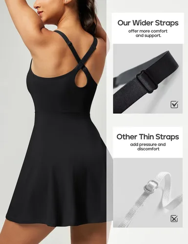 Vista 4 de Heathyoga Vestidos de tenis para mujer, vestido atlético con pantalones cortos debajo, vestido de entrenamiento con bolsillos, trajes de golf