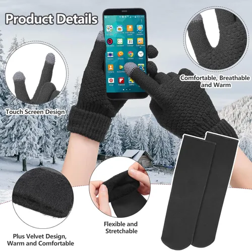 Vista 3 de 5 Pieces Women Winter Ski Outing Set, Knit Hat Scarf Gloves Earmuffs Stockings