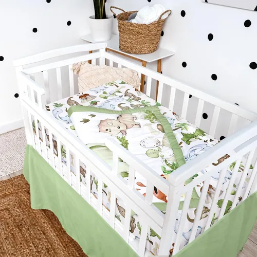 Vista 5 de Hahafelt - Juego de ropa de cama para cuna de bebé, 3 piezas Verde