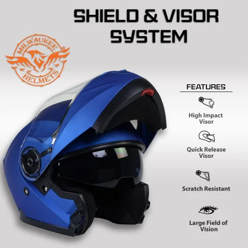 Vista 5 de Milwaukee Helmets MPH9818DOT Breeze - Casco modular de motocicleta avanzado azul con visera desplegable, talla XS