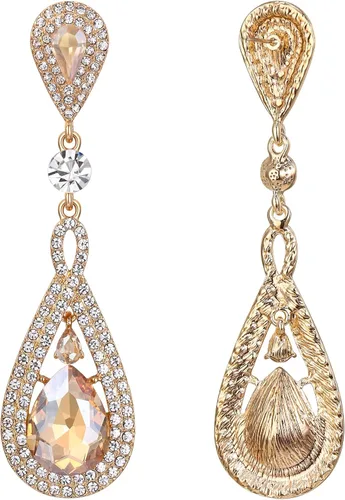 Vista 6 de EleQueen Aretes largos de cristal austriaco en forma de lágrima para novias, aretes colgantes de araña Art Deco para mujeres de graduación