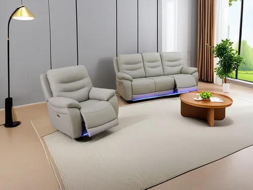 Vista 110 de Juego de sofá reclinable eléctrico, seccional de cuero transpirable beige, juego de muebles de sala de estar, 2 piezas, sofá reclinable eléctrico
