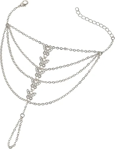 Vista 15 de Suyi Pulsera de anillo de dedo, arnés de mano, pulsera de cadena de diamantes de imitación, regalos para mujeres 2 piezas oro