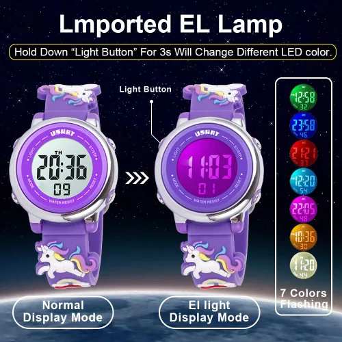 Vista 5 de USWAT Kids Watch 3D Cartoon Toddler Wrist Digital Watch Waterproof 7 Color Lights with Alarm Stopwatch for 3-10 Year Boys Girls Little Child