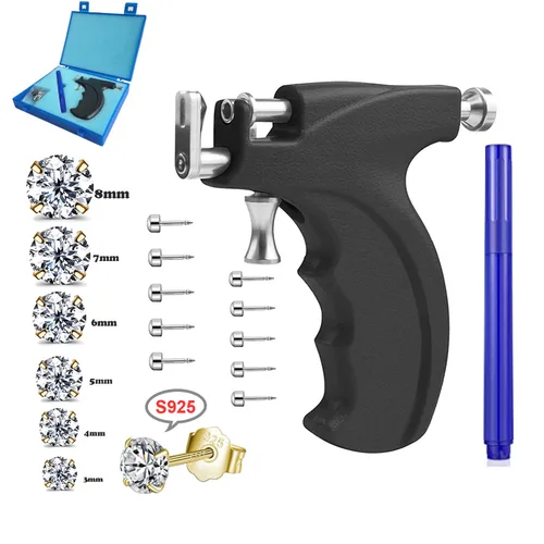 Vista 9 de LECIEL Kit de pistola de perforación de oreja reutilizable, kit profesional de perforación de nariz y labio con 16 pares de aretes de tuerca