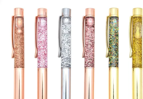 Vista 4 de Gullor 6 bolígrafos de metal elegante, piezas líquidas dinámicas para suministros de oficina, tinta negra (6 unidades), multicolor A