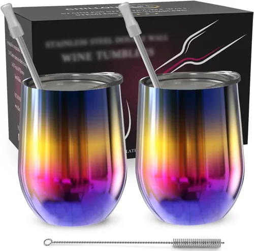 Vista 52 de CHILLOUT LIFE - Vaso de acero inoxidable de 12 onzas con tapa y caja de regalo, diseño de viaje con recubrimiento en polvo, aislamiento al vacío