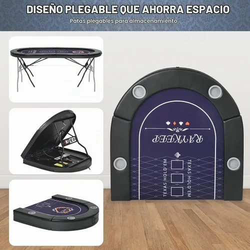 Vista 5 de RAYKEEP Mesa de póquer plegable, mesas de póquer plegables para 8 jugadores con patas plegables, fieltro de grado casino, rieles acolchados y 71