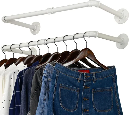 Vista 19 de WEBI Perchero de Ropa Montado en la Pared, Perchero de Tubo Industrial de 20 Pulgadas para Colgar, Barra de Ropa de Hierro Resistente, Varilla