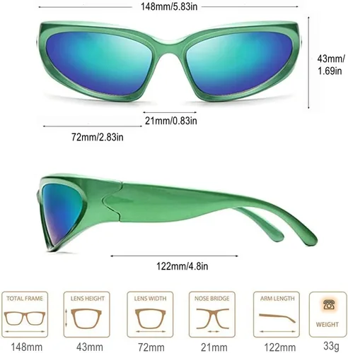 Vista 5 de BAWUYI Y2K - Lentes de sol envolventes para hombres y mujeres, accesorios de los años 2000, lentes cibernéticos, deportivos, motociclistas