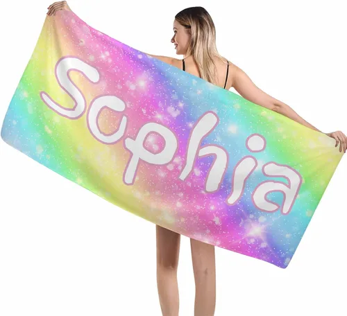 Vista 19 de MyPupSocks Toallas de playa para niñas, toallas personalizadas de teñido anudado con nombres para niños y adultos, toallas de playa personalizadas