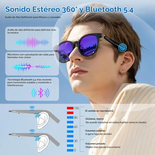 Vista 4 de GetD Gafas inteligentes AI, traducción en 164 idiomas ChatGPT, Bluetooth