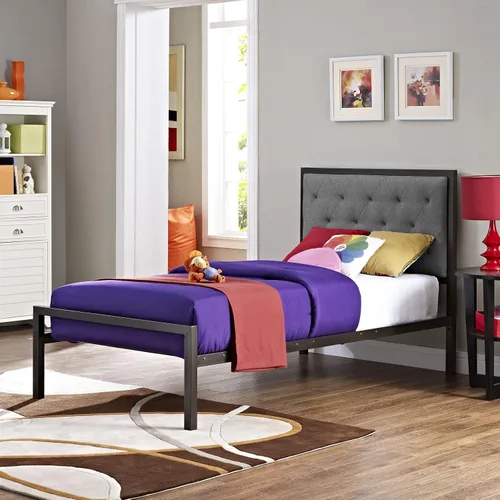 Vista 13 de Modway Mia - Base de cama de piel sintética copetuda, tamaño individual, color blanco y blanco