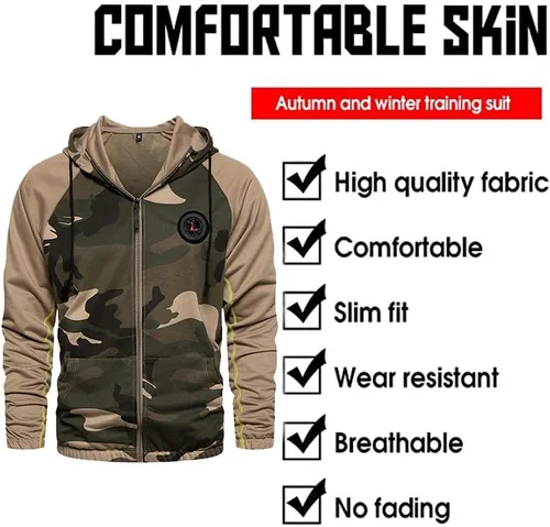 Vista 5 de Conjunto deportivo de 2 piezas con capucha para hombre, casual, cómodo, camuflaje, para hombre
