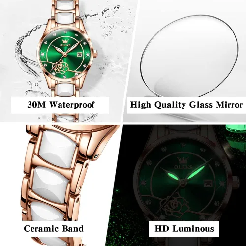 Vista 6 de OLEVS Reloj elegante para mujer reloj de oro rosa con diamantes para mujer reloj analógico de cuarzo impermeable luminoso