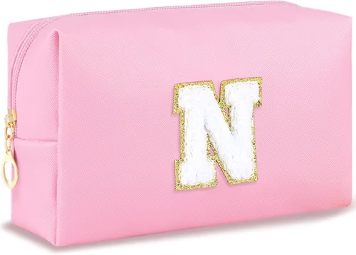 Vista 118 de URSKYTOUS Regalos para niñas, bolsa de maquillaje con inicial, bolsa de cosméticos personalizada con cremallera, bonita bolsa de aseo de viaje, Azul