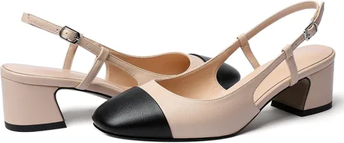 Vista 4 de Eldof Zapatos de tacón de bloque para mujer, tacones cuadrados con correa ajustable, zapatos de vestir de tacón bajo para mujer, boda, fiesta