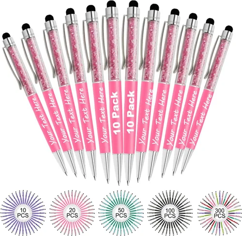 Vista 37 de Bolígrafos personalizados con nombre y texto, bolígrafos de diamantes de cristal personalizados a granel, 10 bolígrafos, regalos para mujeres