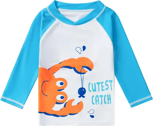 Vista 2 de Tunoluker Traje de baño de 3 piezas para niños pequeños y bebés, traje de baño de manga larga con gorro