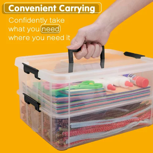Vista 5 de TERGOO Contenedores de almacenamiento de plástico de 2 capas con tapas, caja transparente multiusos apilable y portátil, organizadores portátiles