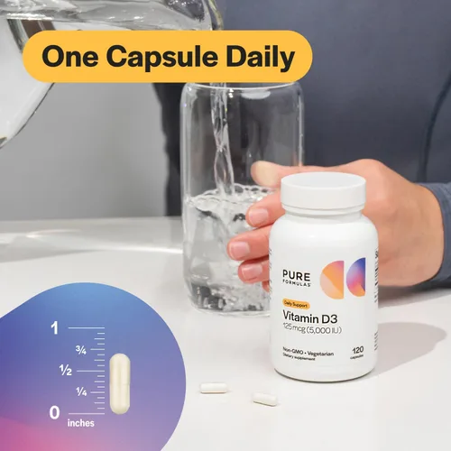 Vista 4 de PureFormulas Vitamina D3 5,000 UI 125 mcg - Suplemento de vitamina D pura para la formación saludable de huesos, dientes, salud cardiovascular