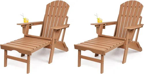 Vista 12 de Oversized Adjustable Folding Adirondack Chairs Set of 2 with Ottoman 400LBS Negro