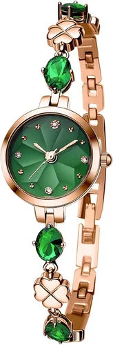 Vista 13 de TIME100 Reloj de pulsera para mujer, de cuarzo, con esfera verde, bisel con cristales en el movimiento, correa de pulsera con diamantes, resistente