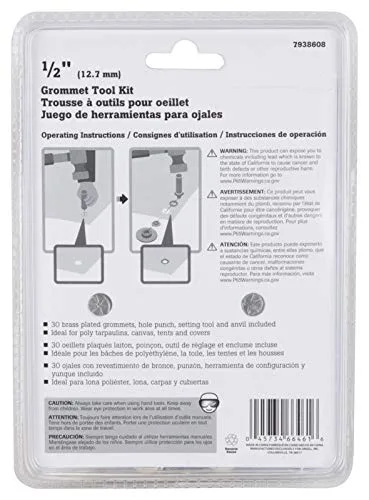 Vista 4 de Edward Tools Kit de ojales de 1/2 pulgada – Ojales de latón resistentes para lonas, tela, tienda de campaña, herramientas de ojal – Perforadora