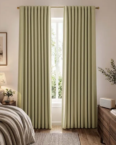 Vista 14 de jinchan Cortinas opacas de felpilla para dormitorio, cortinas beige para sala de estar, juego de 2 paneles de 84 pulgadas de largo, con aislamiento