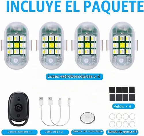 Vista 2 de 4 Piezas Luces Estroboscópicas Inalámbricas con Control Remoto - MIRUNNY 7 Colores Alta Luminosidad Anti Colisión Luces Intermitentes Recargables