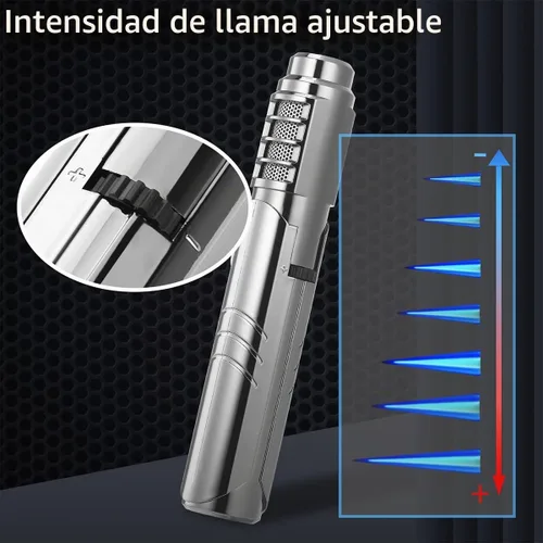 Vista 5 de Encendedor de antorcha de chorro de 3,272.0 °F, recargable de butano, resistente al viento, intensidad de llama ajustable con bloqueo de llama