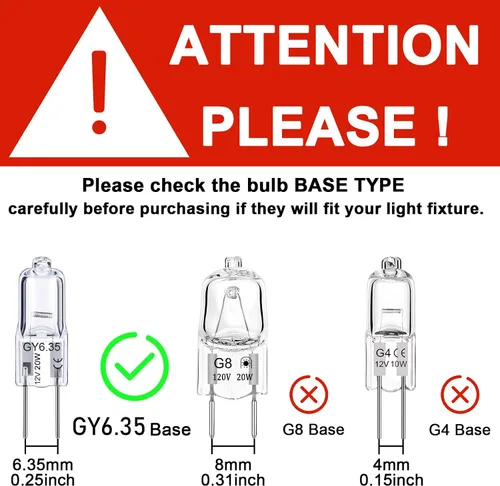 Vista 6 de Bombilla GY6.35 de 20 W, paquete de 12 bombillas regulables GY6.35 Q20/CL/GY6/12V/T3/T4 JC tipo GY6.35/G6.35 base bipin AC/DC 12V blanco cálido