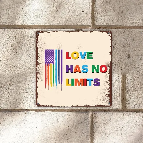 Vista 3 de UFunhome Letrero de hojalata con texto en inglés «Love Has No Limits Only People D», letrero de hojalata de pared con texto en inglés «Love Has No