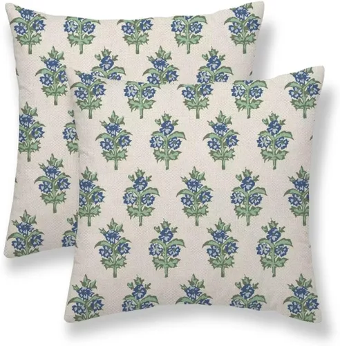 Vista 26 de Juego de 2 fundas de almohada florales de color marrón y gris de 16 x 16 pulgadas, fundas de almohada con estampado de bloques de hojas de flores
