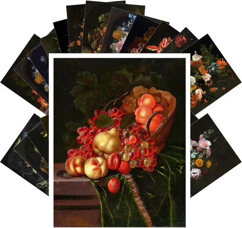 Vista 3 de PIXILUV Johann - Postales vintage (24 unidades), diseño de flores salvajes, jardín, aun vida, arte de pintura de museo antiguo, reimpresión