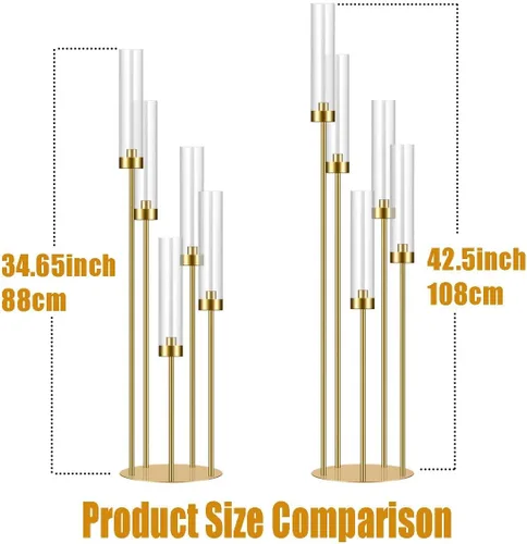 Vista 5 de Juego de 35 en 1 candelabros dorados para centros de mesa, portavelas para mesas, centros de mesa para bodas, decoraciones de mesa, pantalla