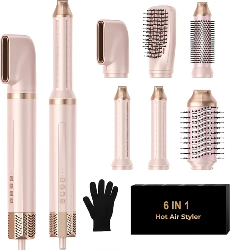Vista 11 de Cepillo Secador de Cabello 7 en Uno, Set de Cabello de Iones Negativos Mejorado Moldeador de Aire Caliente Rizador Envolvente, Plancha Rizadora