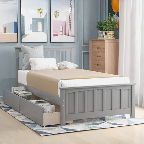 Vista 16 de Harper & Bright Designs Marco de cama doble con cama nido, plataforma para niños, cama doble con cama nido extraíble, madera maciza, no necesita