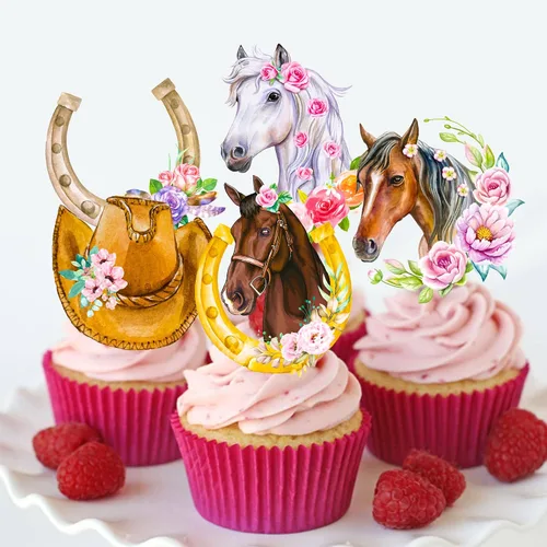 Vista 7 de 36 decoraciones para cupcakes de caballo, decoración de fiesta de cumpleaños de vaquera occidental, decoraciones para cupcakes de cumpleaños