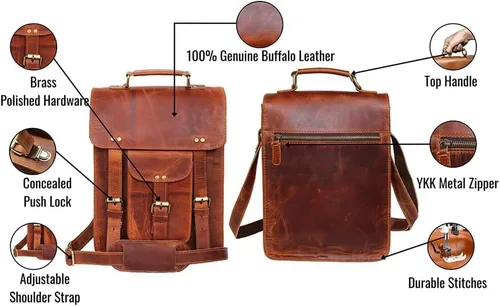 Vista 5 de jaald Leather Messenger Bag Laptop Case Office Briefcase Gift For Men Computer Distressed Shoulder Bag