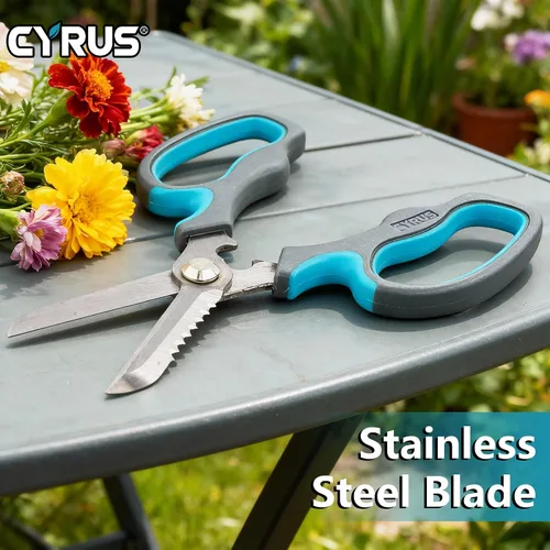 Vista 5 de CYRUS Tijeras de jardín Podadora con dientes de sierra Tijeras de poda Flor afilada (Azul con diente de sierra) Anti-Slip Ergonomic Grips Florist