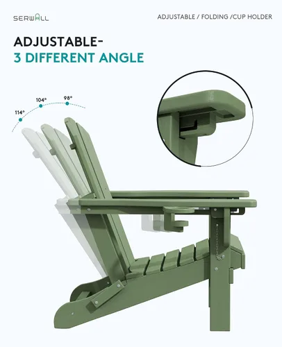 Vista 3 de SERWALL Silla Adirondack plegable ajustable, silla Adirondack reclinable con 3 posiciones reclinables, HDPE para todo tipo de clima, Adirondack