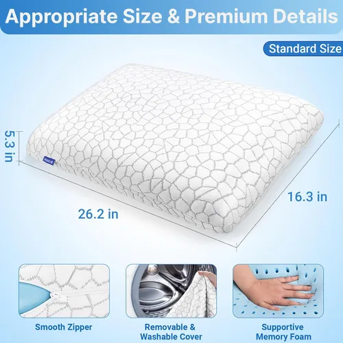 Vista 2 de Almohadas de espuma viscoelástica, almohada de cama para dormir de lado, espalda y boca abajo, almohada cervical para dormir con funda extraíble