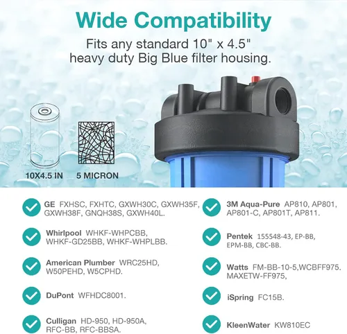 Vista 7 de SimPure 5 micras 25,4 x 11,4 cm Cartuchos de filtro de agua para sedimentos y carbón para toda la casa, repuesto PGC para GE FXHTC, GXWH40L, RFC-BB