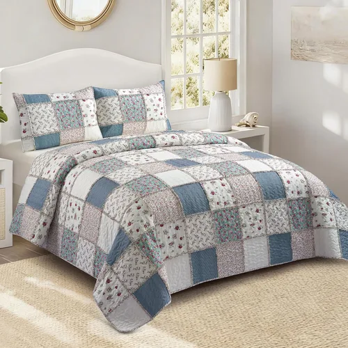 Vista 19 de Virah Bella Juego de ropa de cama King Lodge de 3 piezas, juego de edredón reversible rústico con fundas de almohada decorativas, panel familiar