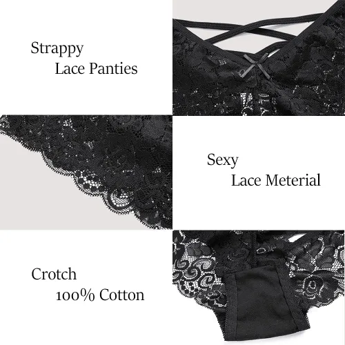 Vista 3 de Tangas sexy de encaje en V para mujer, paquete de 4