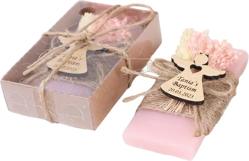 Vista 17 de Paquete de 10 decoraciones para baby shower de Happy Times Favors, regalos para baby shower, jabón mini vegano personalizado hecho a mano con aroma